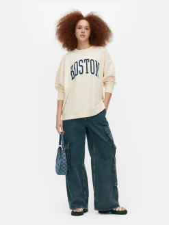 Boston Print Oversized Sweatshirt|Primark New