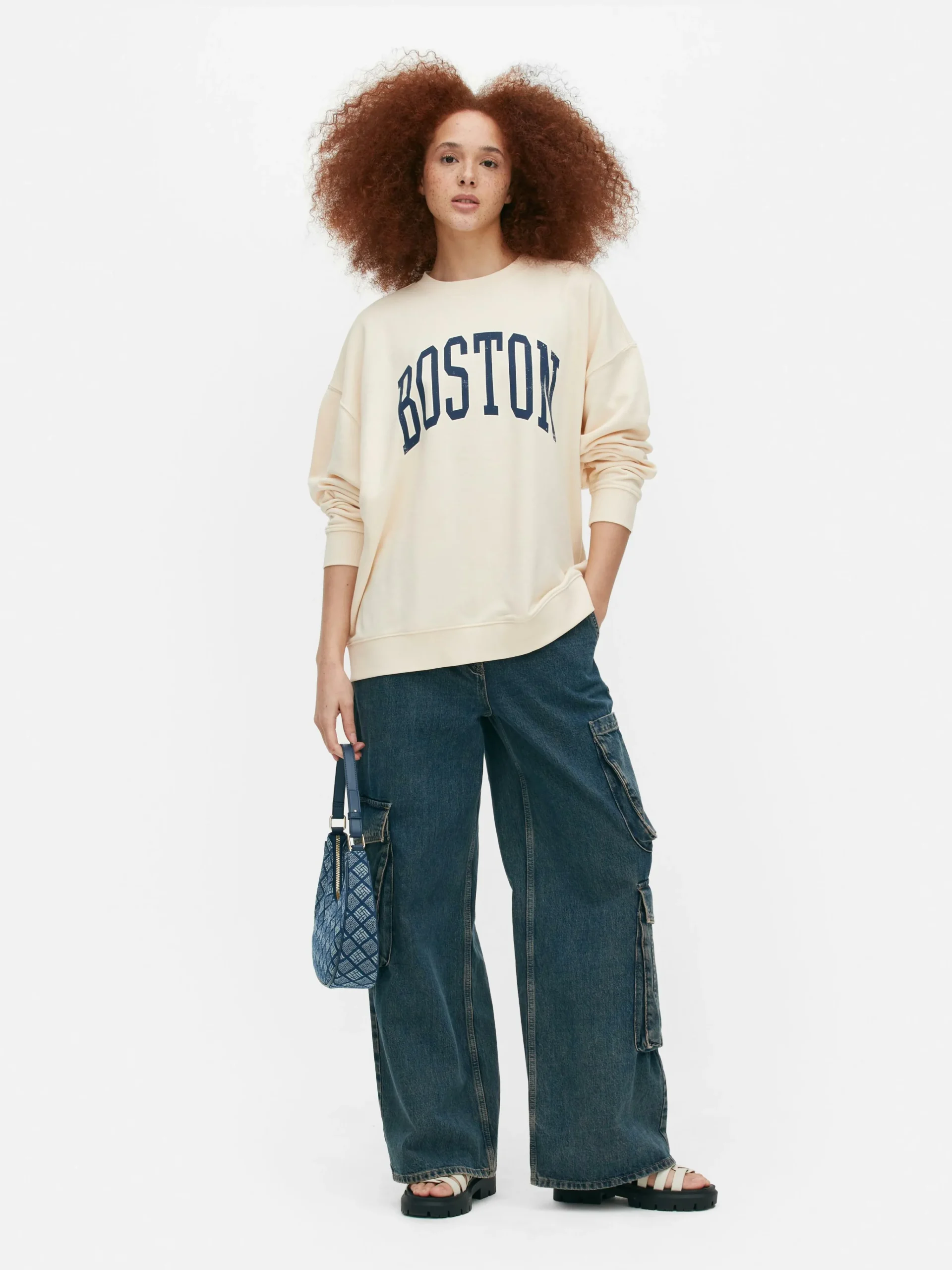Boston Print Oversized Sweatshirt|Primark New