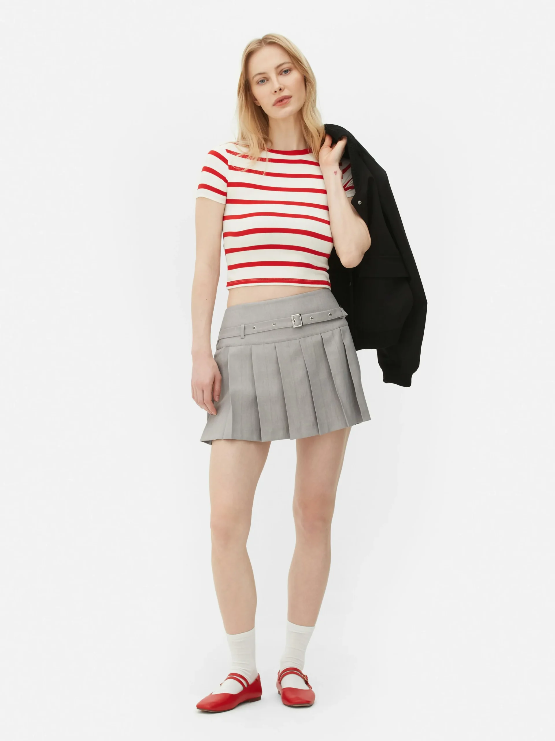 Buckle Pleated Mini Skirt|Primark Outlet