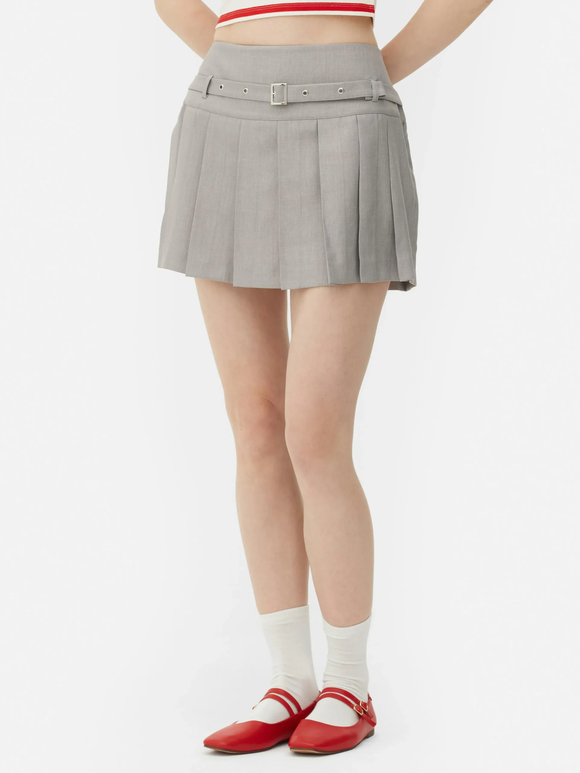 Buckle Pleated Mini Skirt|Primark Outlet