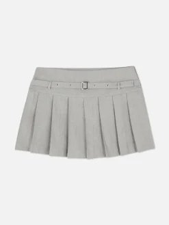 Buckle Pleated Mini Skirt|Primark Outlet