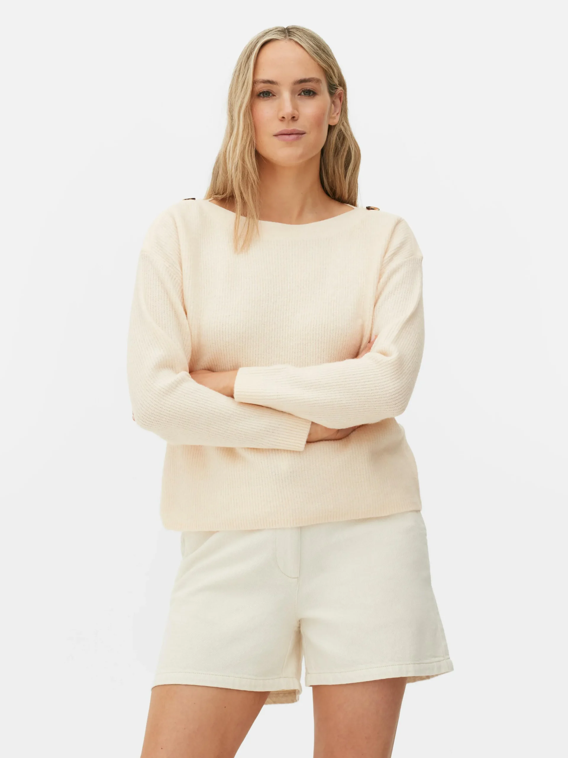 Button Shoulder Boatneck Sweater|Primark New