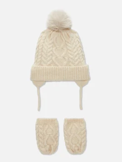 Cable Knit Beanie And Mittens Set|Primark Online