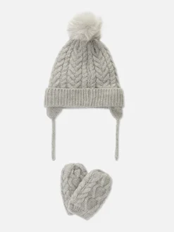 Cable Knit Beanie And Mittens Set|Primark Clearance