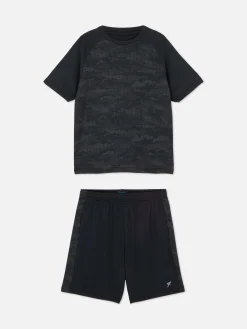 Camo Active T-Shirt And Shorts Set|Primark New