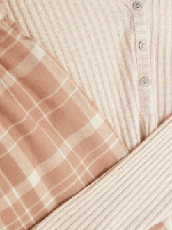 Check Bottom Long Sleeve Pajama Set|Primark New