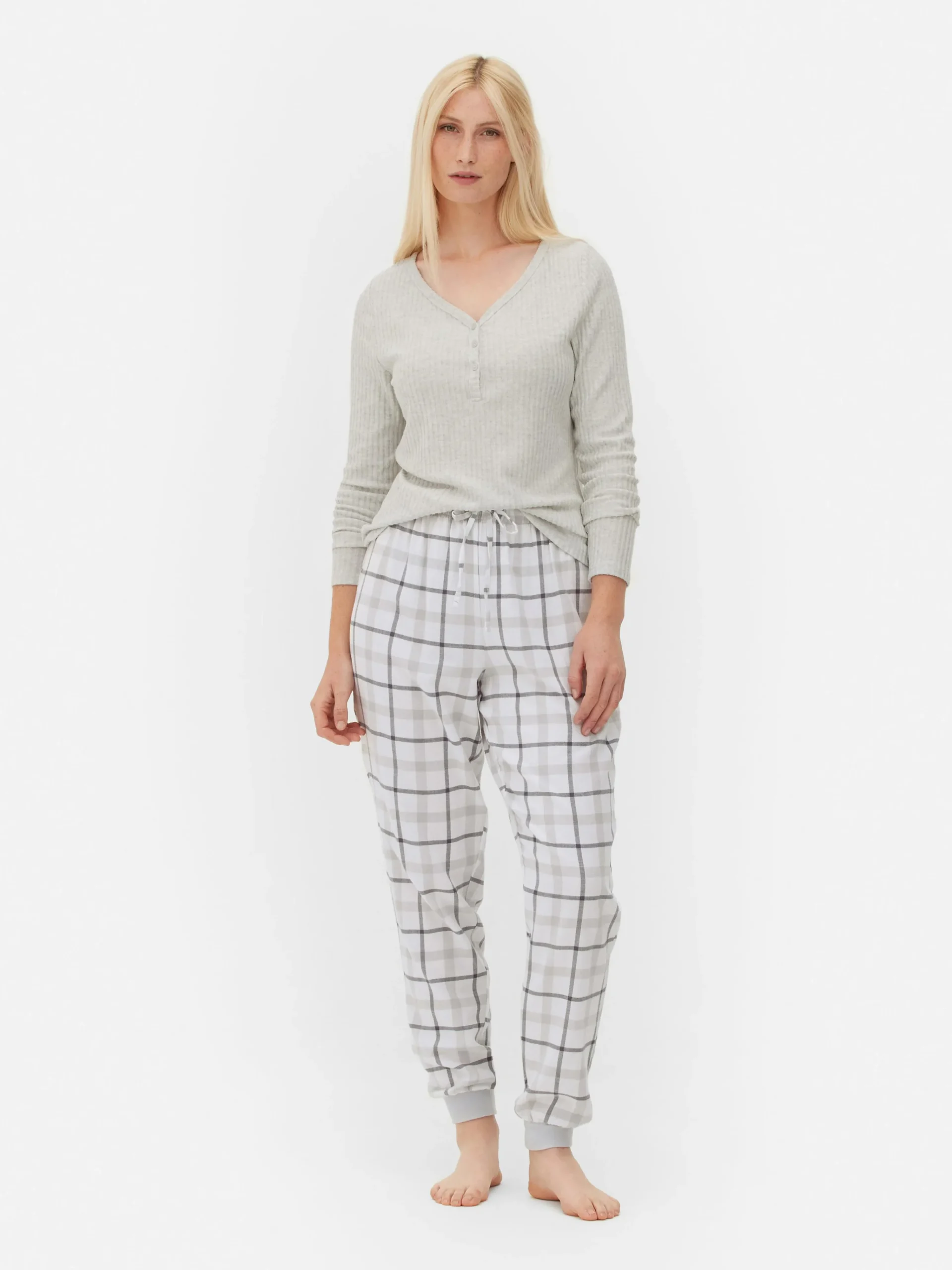 Check Bottom Long Sleeve Pajama Set|Primark Online