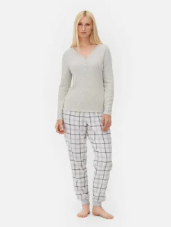 Check Bottom Long Sleeve Pajama Set|Primark Online