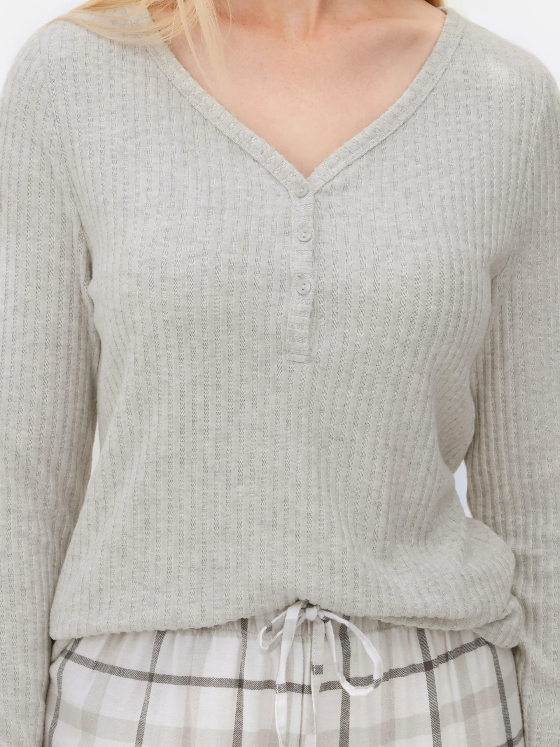 Check Bottom Long Sleeve Pajama Set|Primark Online