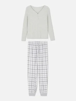 Check Bottom Long Sleeve Pajama Set|Primark Online