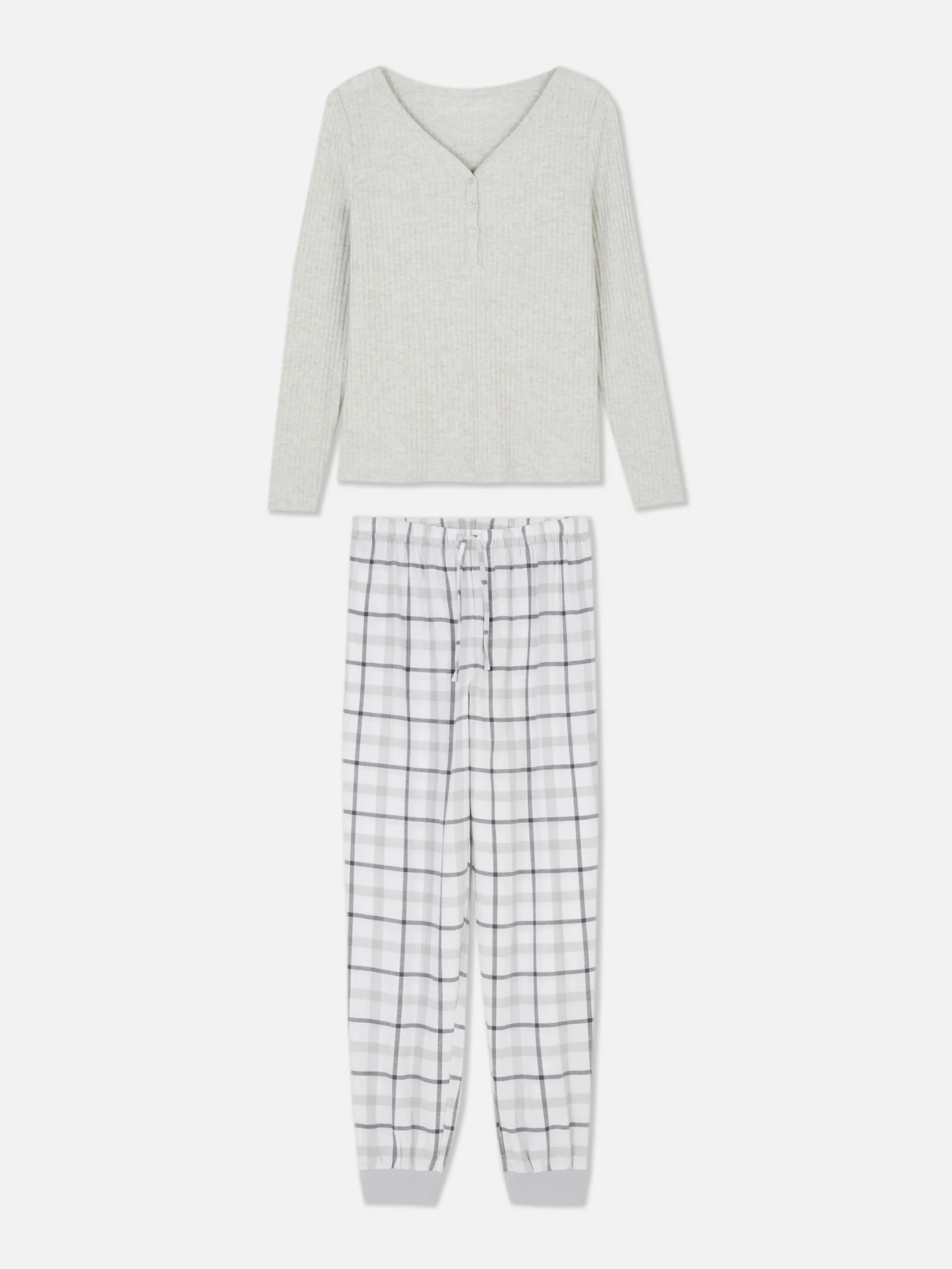Check Bottom Long Sleeve Pajama Set|Primark Online