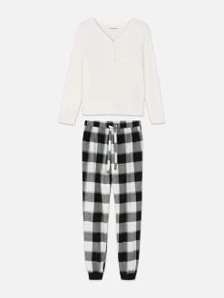 Check Bottom Long Sleeve Pajama Set|Primark Clearance