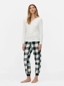Check Bottom Long Sleeve Pajama Set|Primark Clearance