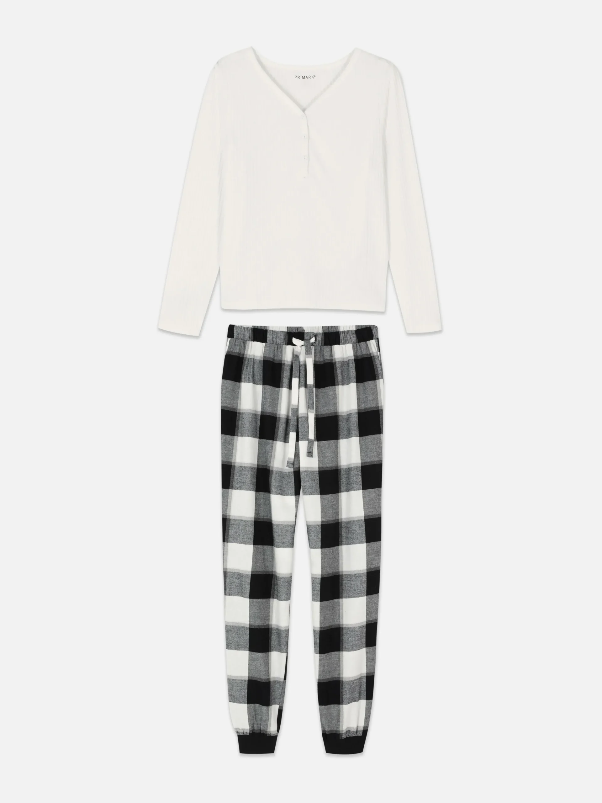 Check Bottom Long Sleeve Pajama Set|Primark Clearance