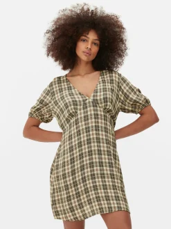 Check Pattern V-Neck Mini Dress|Primark