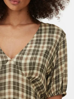 Check Pattern V-Neck Mini Dress|Primark
