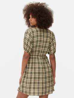 Check Pattern V-Neck Mini Dress|Primark