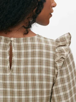 Check Shirred Long Sleeve Blouse|Primark Sale