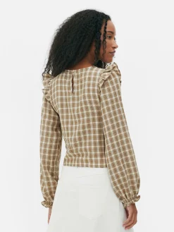 Check Shirred Long Sleeve Blouse|Primark Sale