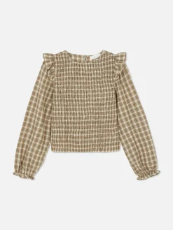 Check Shirred Long Sleeve Blouse|Primark Sale