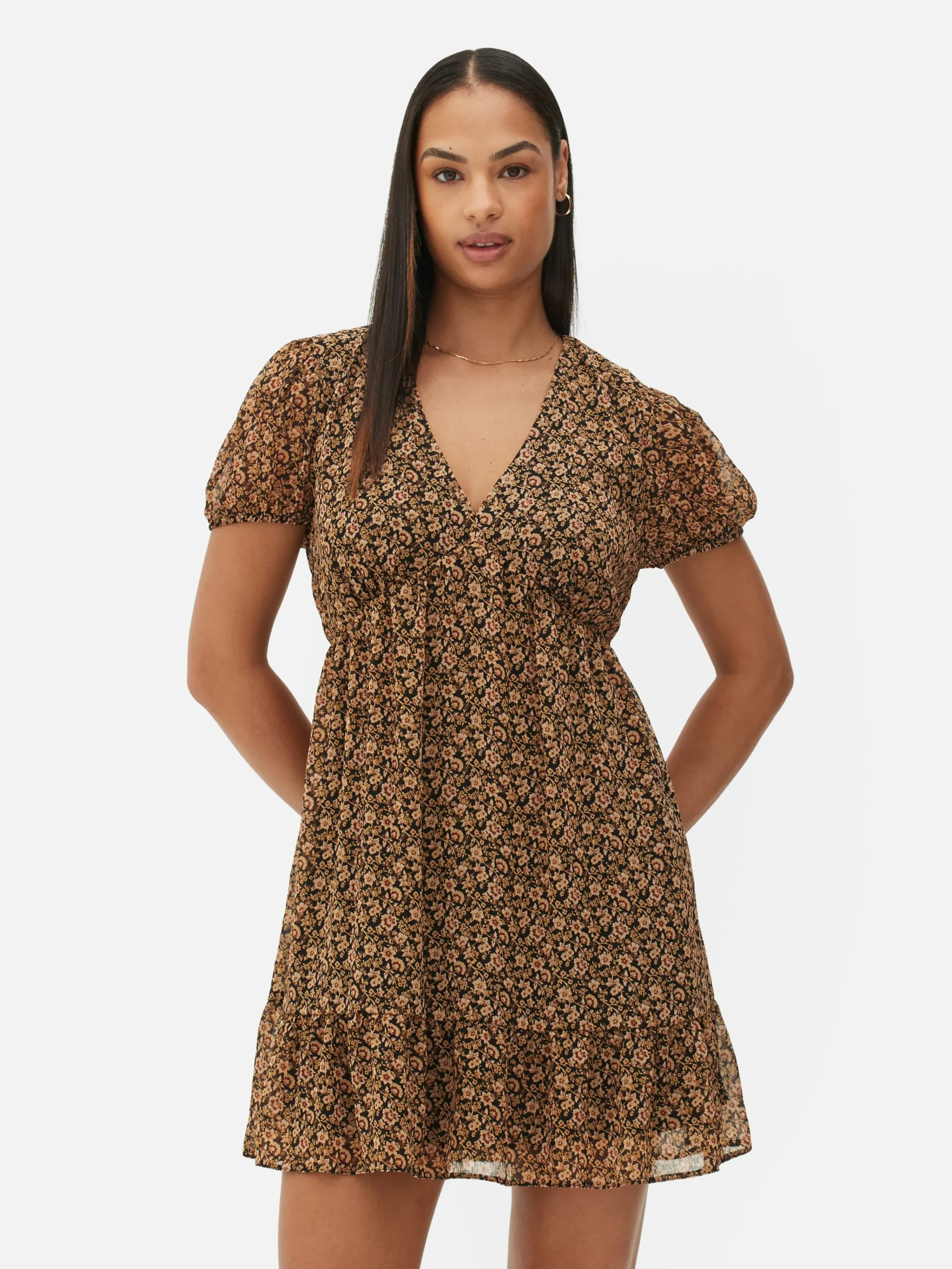 Chiffon Puff Sleeve Mini Dress|Primark Discount