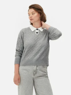 Collared Cable Knit Sweater|Primark New
