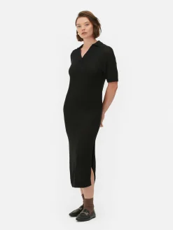 Collared V-Neck Midi Dress|Primark New