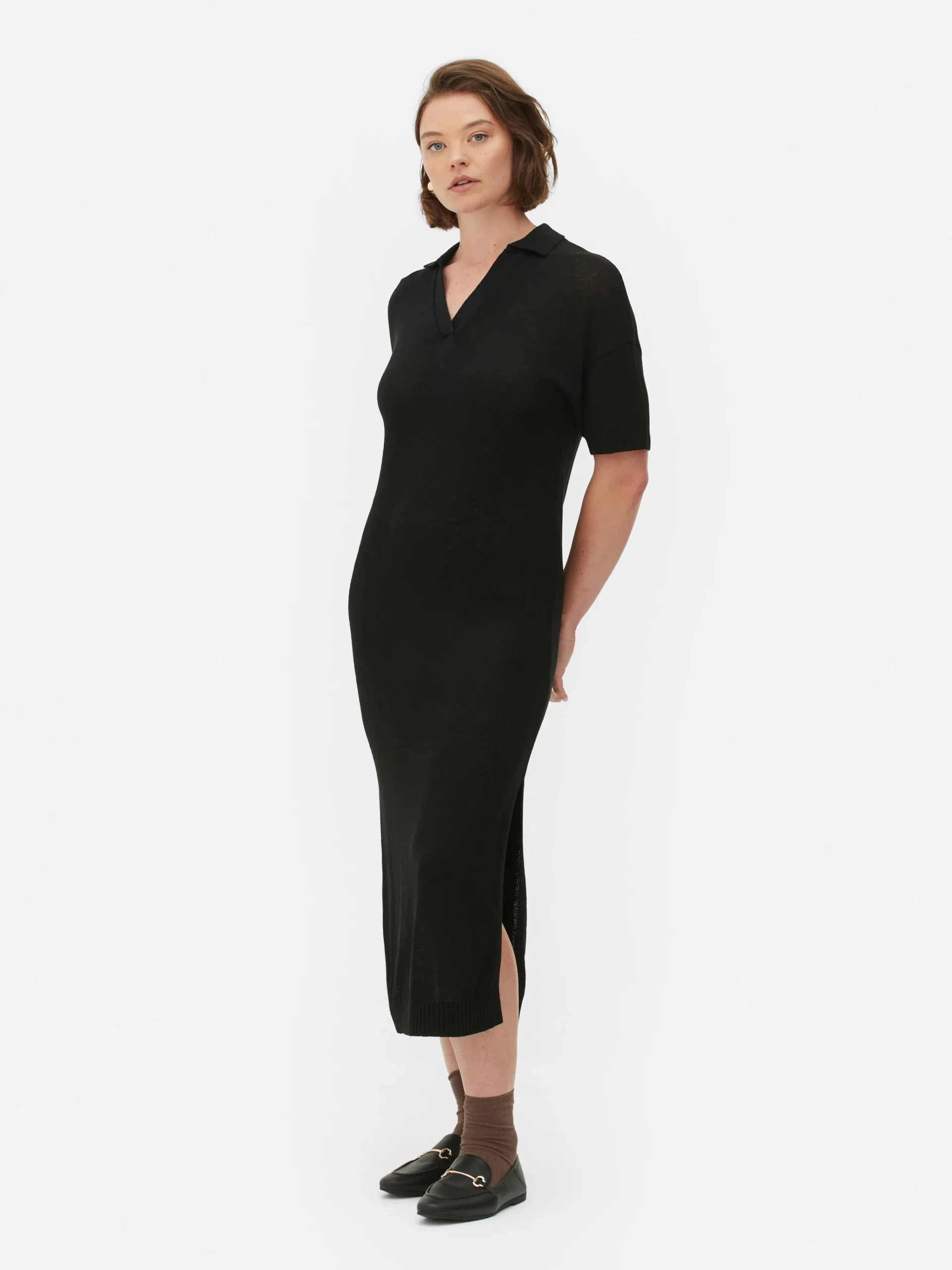 Collared V-Neck Midi Dress|Primark New