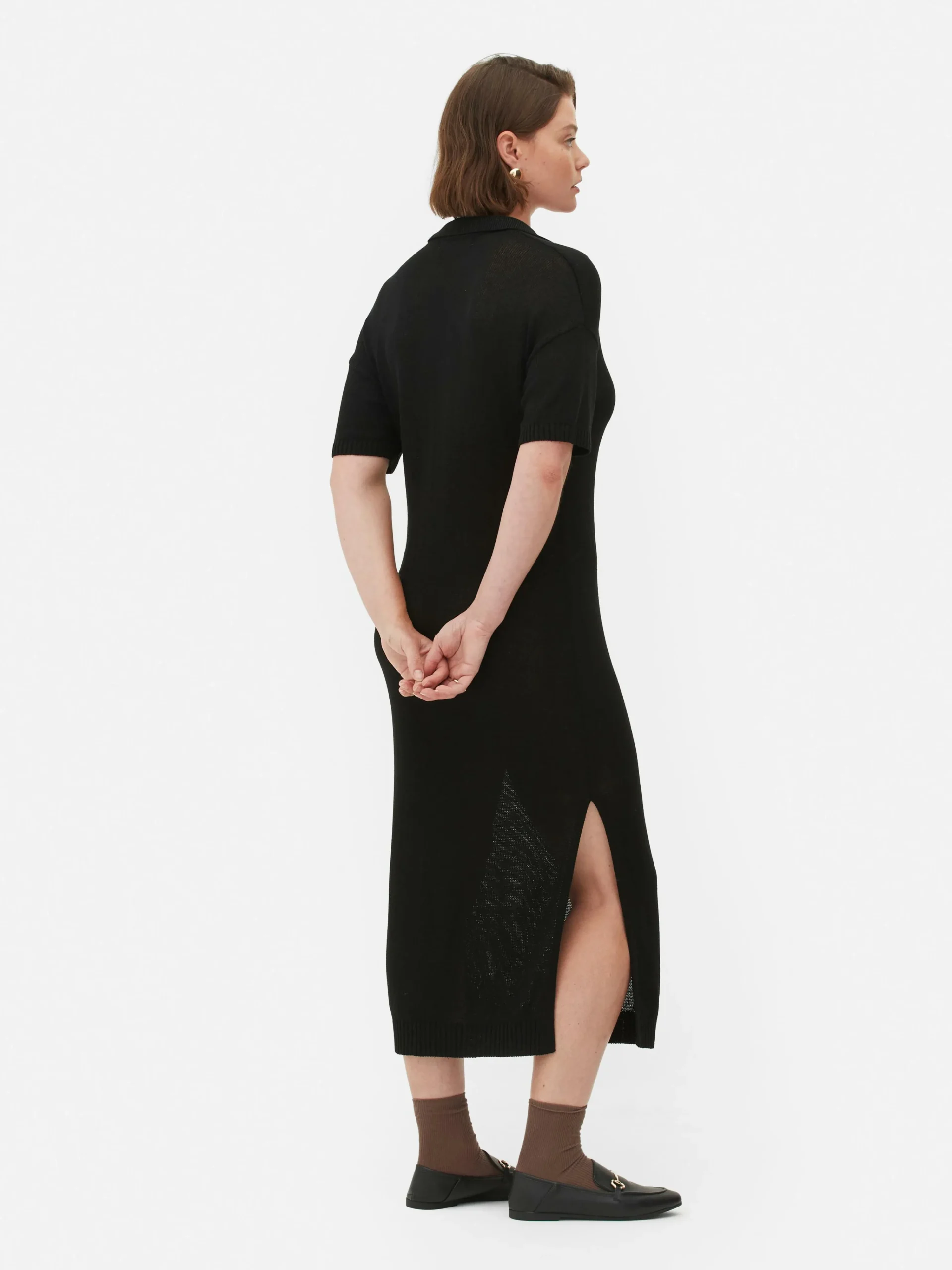 Collared V-Neck Midi Dress|Primark New
