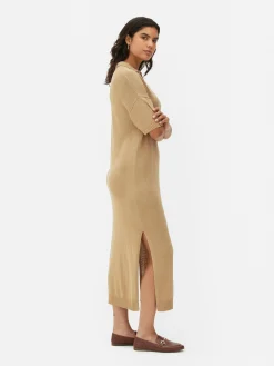 Collared V-Neck Midi Dress|Primark Outlet