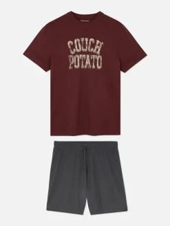 Couch Potato T-Shirt And Shorts Pajamas|Primark Discount