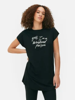 Crew Neck Long T-Shirt|Primark