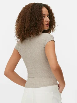 Crinkle Texture Ruched T-Shirt|Primark New