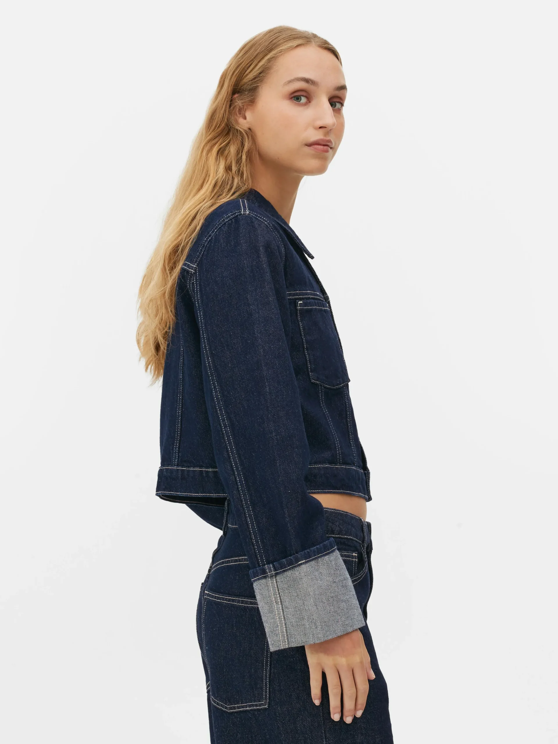 Cuffed Paneled Denim Jacket|Primark Outlet