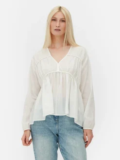 Draped Voile Smock Blouse|Primark Hot