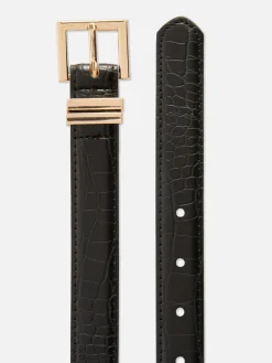 Faux Croc Square Buckle Belt|Primark Online