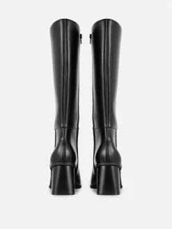 Faux Leather Heeled Knee Boots|Primark Discount