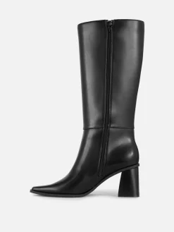 Faux Leather Heeled Knee Boots|Primark Discount