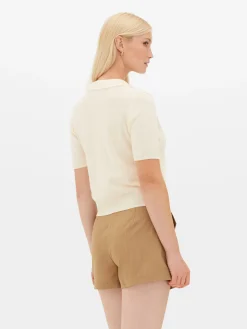Fine Knit Collared Short Sleeve Top|Primark Clearance