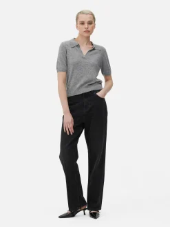 Fine Knit Collared Short Sleeve Top|Primark