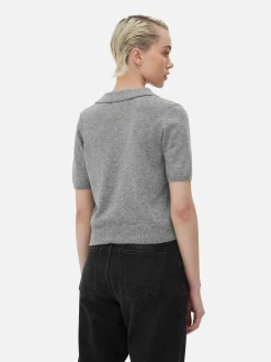 Fine Knit Collared Short Sleeve Top|Primark