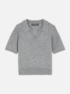 Fine Knit Collared Short Sleeve Top|Primark