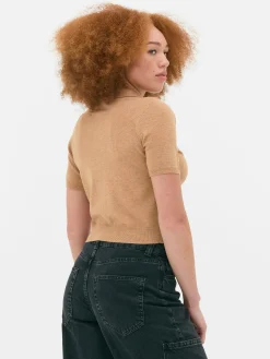 Fine Knit Collared Short Sleeve Top|Primark Clearance