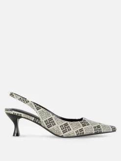 Geometric Print Slingback Kitten Heels|Primark New