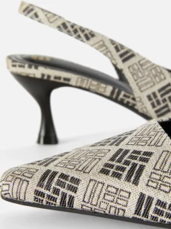Geometric Print Slingback Kitten Heels|Primark New