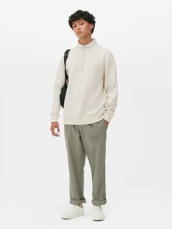 Geometric Textured Quarter-Zip Sweatshirt|Primark New