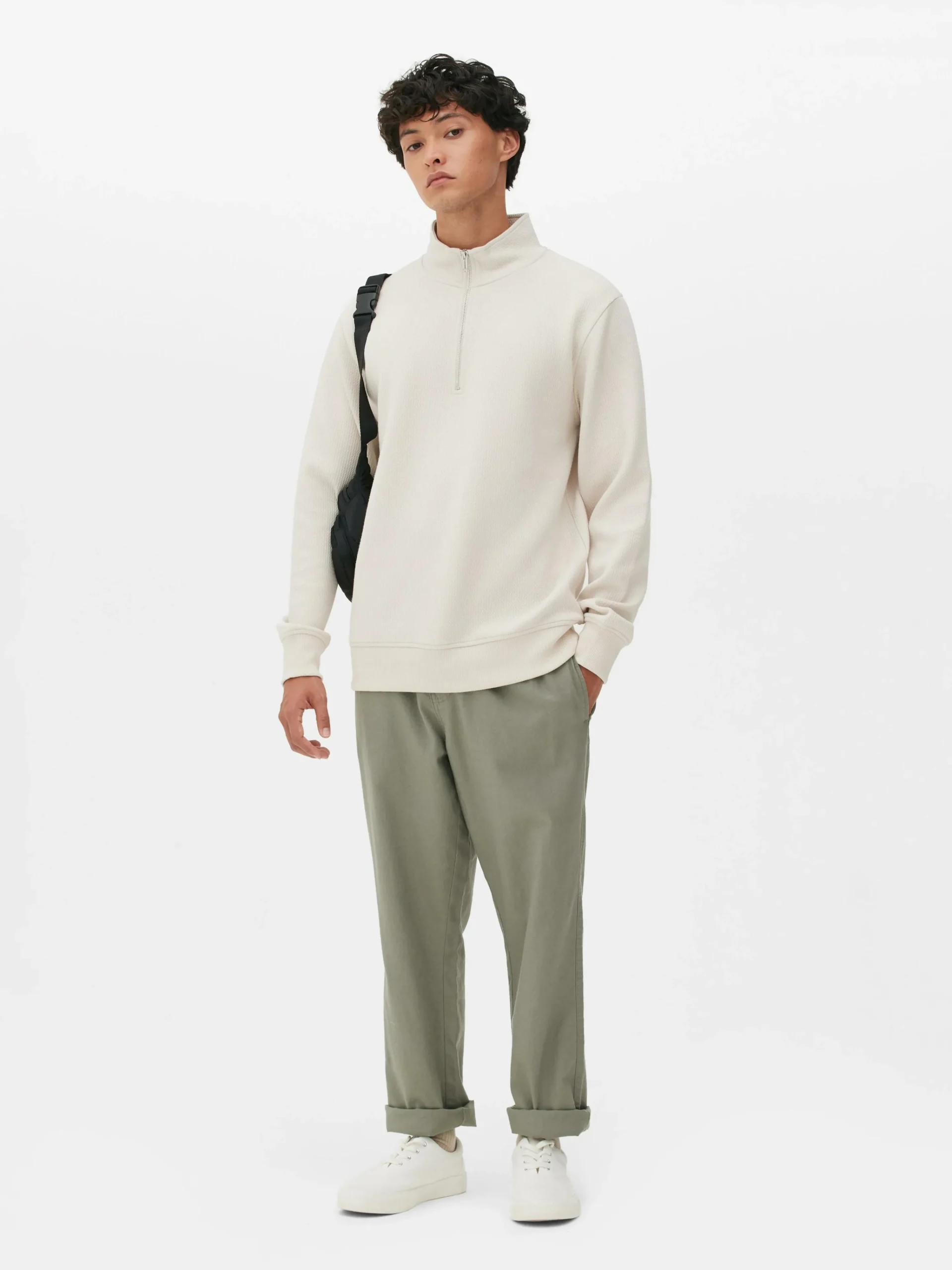 Geometric Textured Quarter-Zip Sweatshirt|Primark New