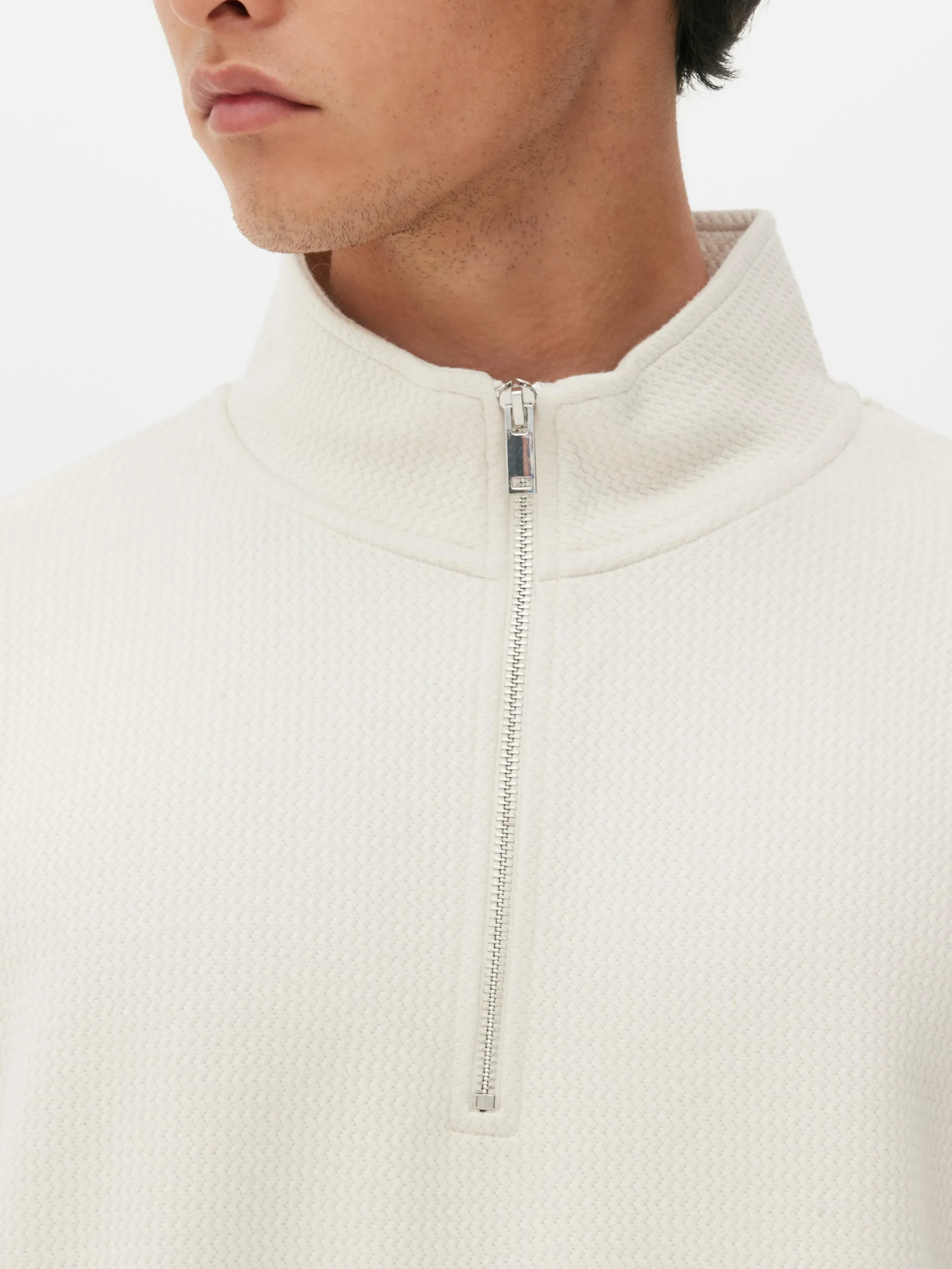 Geometric Textured Quarter-Zip Sweatshirt|Primark New