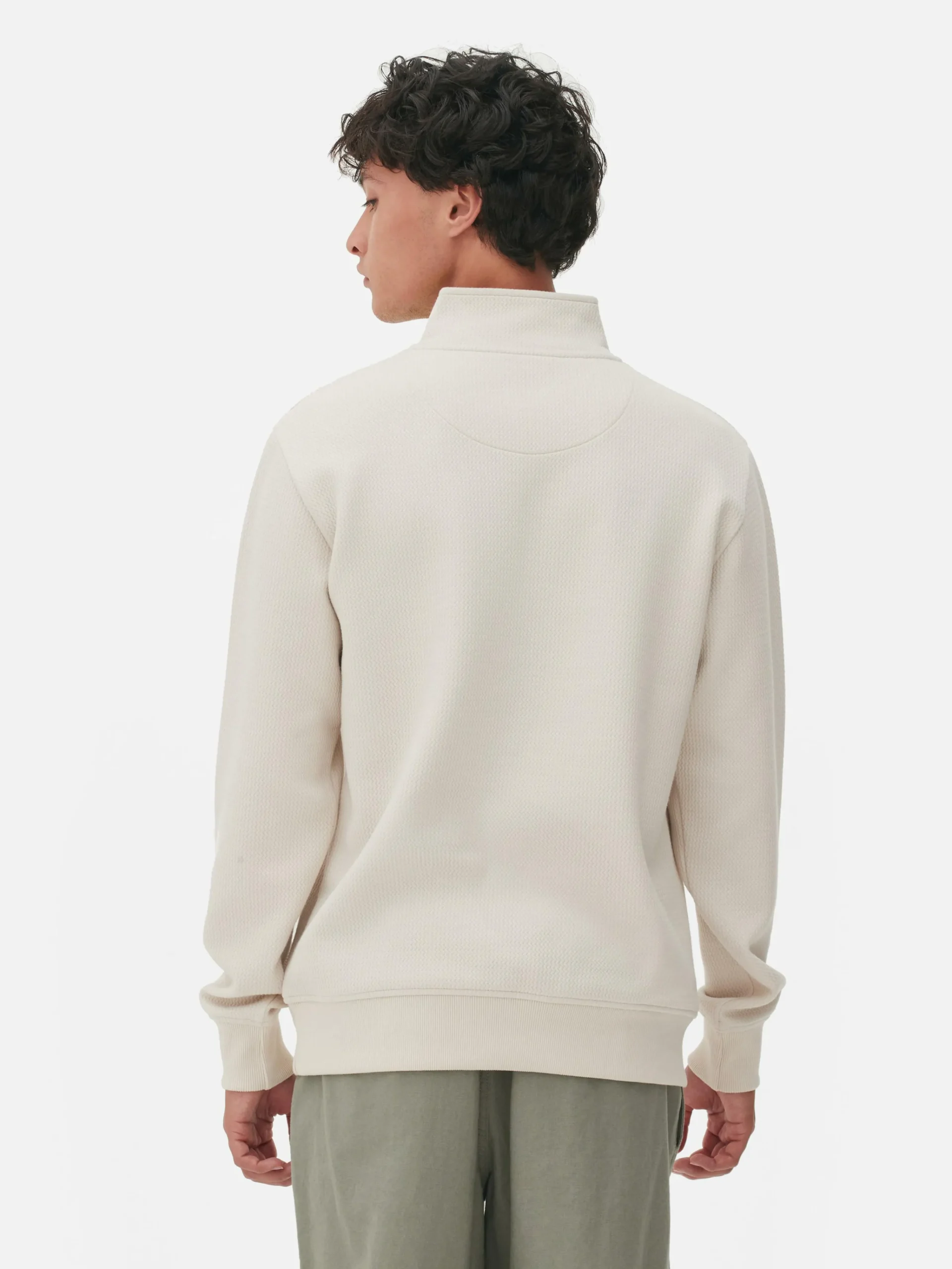 Geometric Textured Quarter-Zip Sweatshirt|Primark New