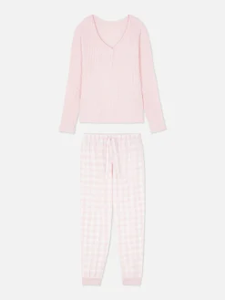 Henley Top And Printed Pants Pajamas|Primark Hot